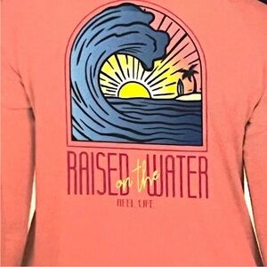 Reel Life Beach Long Sleeve‎ UV Graphic T Shirt Womens Large Salmon Rose NWT